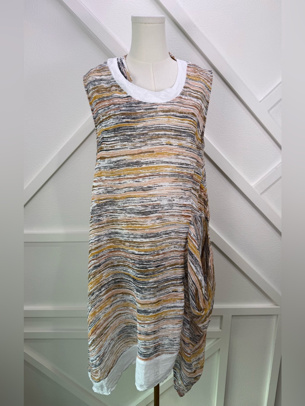 Banana Blue Australia Earth Wave Linen Lagenlook Asymmetrical Artsy Dress Large